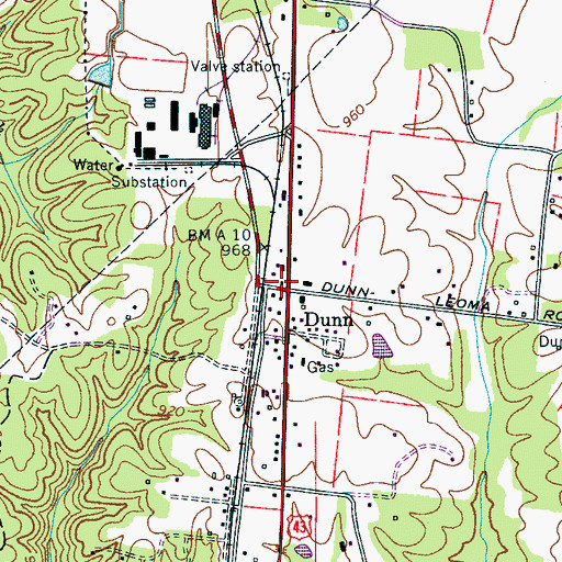 Topographic Map of Dunn, TN