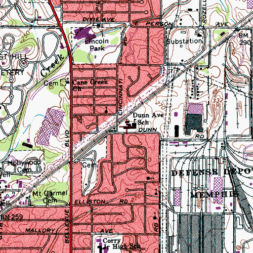 Topographic Map of Dunn Avenue School, TN