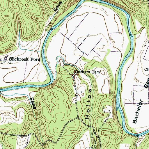 Topographic Map of Durham Cemetery, TN