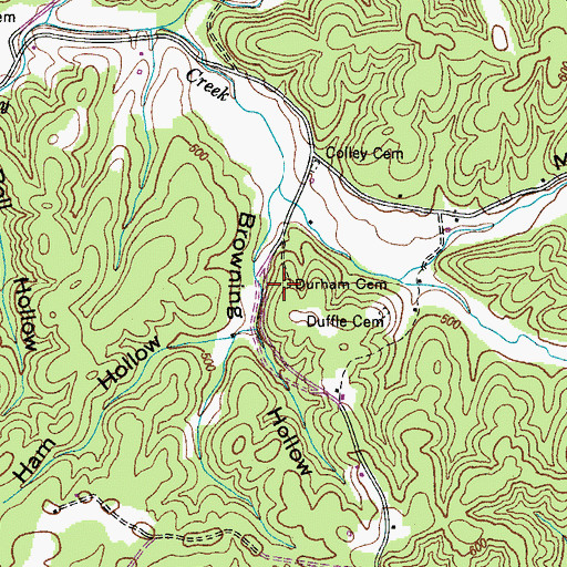Topographic Map of Durham Cemetery, TN