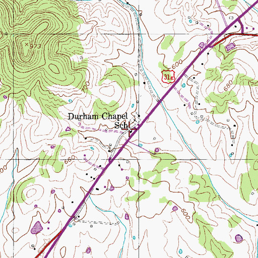 Topographic Map of Durham's Chapel School, TN