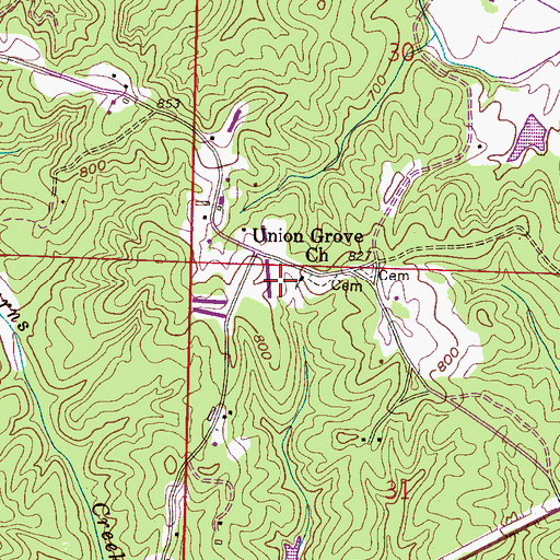 Topographic Map of Union Grove Church, AL