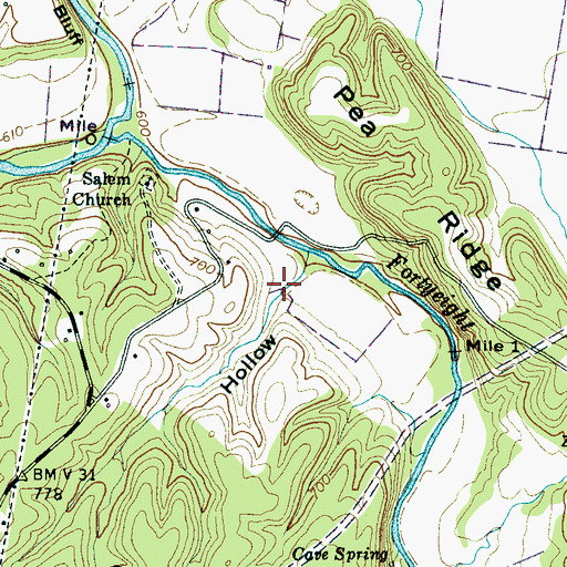Topographic Map of Durham Hollow, TN