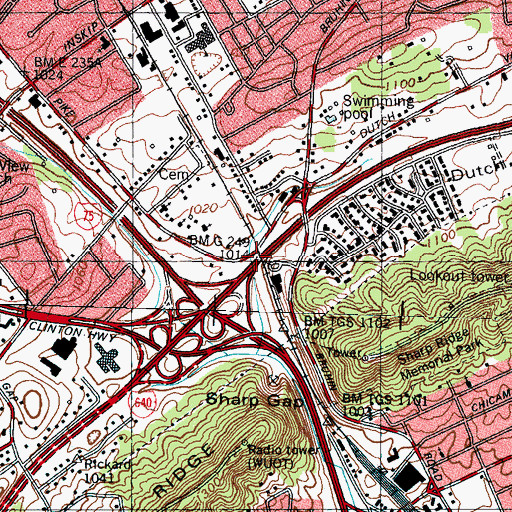 Topographic Map of Dutch Valley, TN