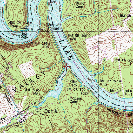 Topographic Map of Dutch Valley, TN