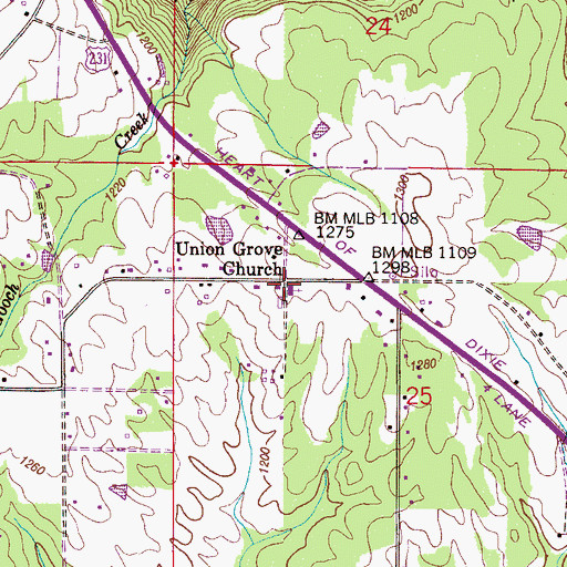 Topographic Map of Union Grove Church, AL