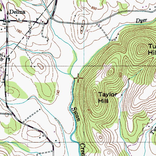 Topographic Map of Dyer Branch, TN