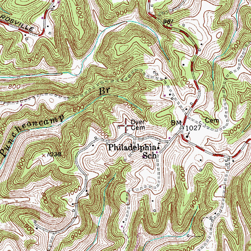 Topographic Map of Dyer Cemetery, TN