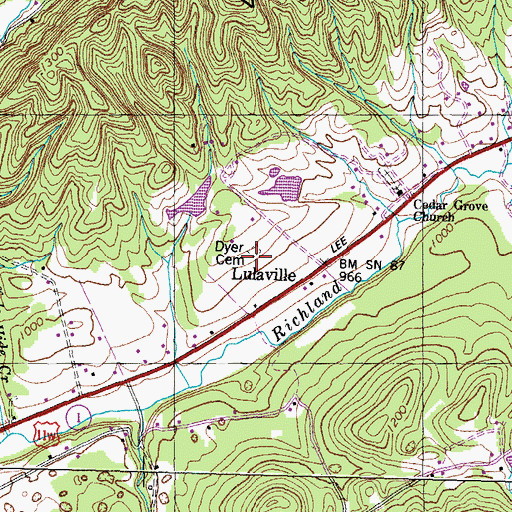 Topographic Map of Dyer Cemetery, TN