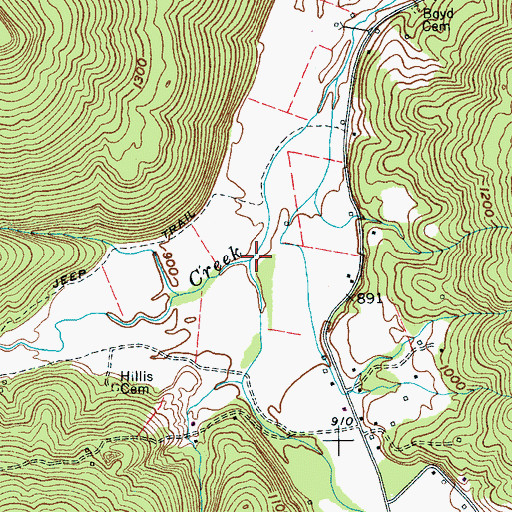 Topographic Map of Dyer Gulch Creek, TN