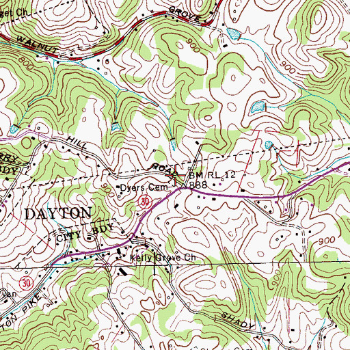 Topographic Map of Dyers Cemetery, TN
