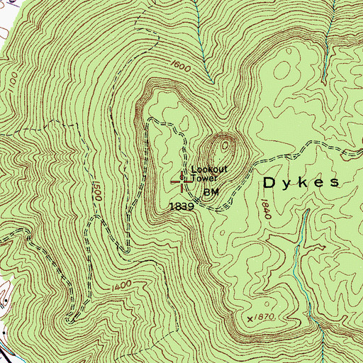 Topographic Map of Dykes Mountain, TN
