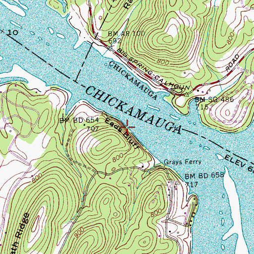 Topographic Map of Eads Bluff, TN