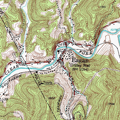 Topographic Map of Eagan, TN