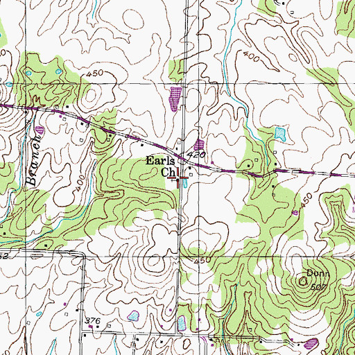 Topographic Map of Earls Church, TN