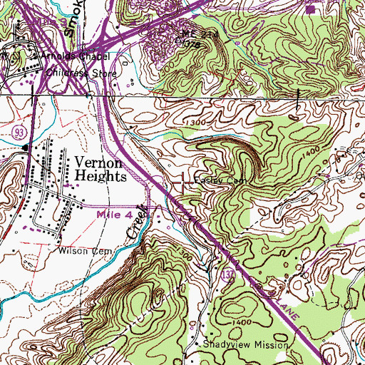 Topographic Map of Easley Cemetery, TN