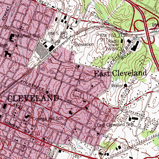Topographic Map of East Cleveland, TN