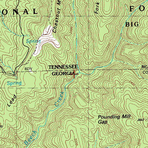 Topographic Map of East Fork Beach Creek, TN