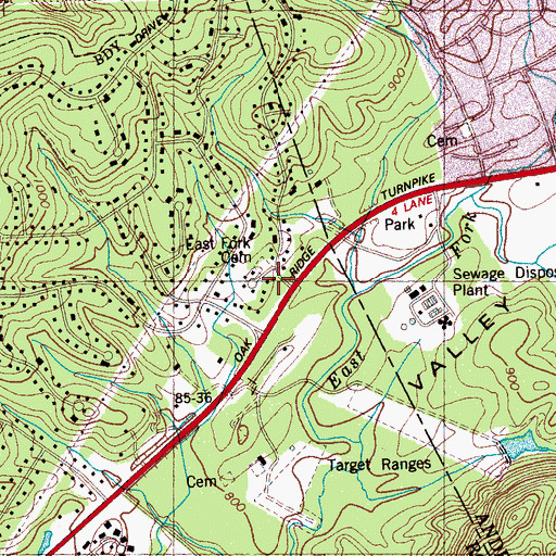 Topographic Map of East Fork Cemetery, TN