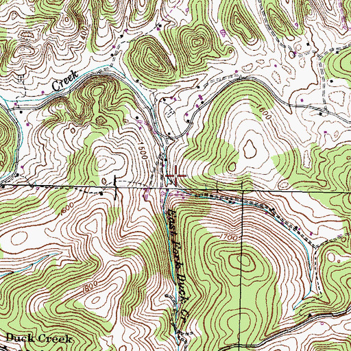 Topographic Map of East Fork Duck Creek, TN
