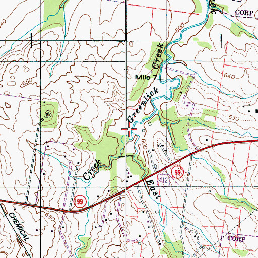 Topographic Map of East Fork Greenlick Creek, TN