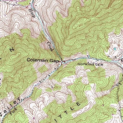 Topographic Map of East Fork Hoop Creek, TN