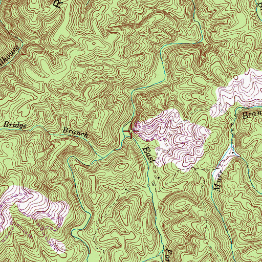 Topographic Map of East Fork Lyons Creek, TN