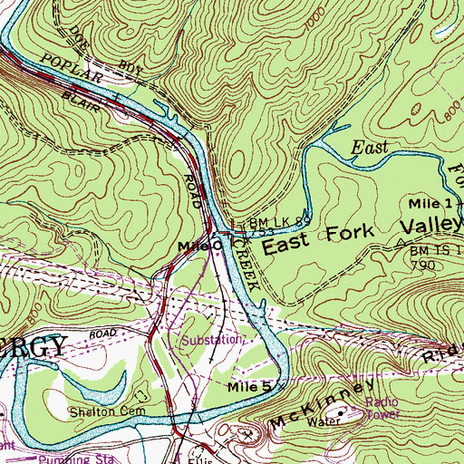 Topographic Map of East Fork Poplar Creek, TN