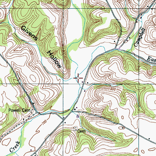 Topographic Map of East Fork Shannon Creek, TN