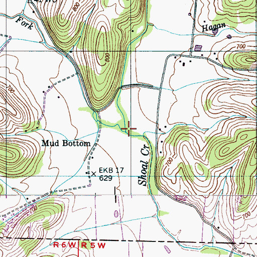 Topographic Map of East Fork Shoal Creek, TN