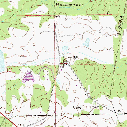 Topographic Map of Union Hill Church, AL