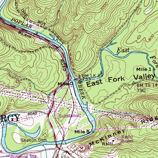 Topographic Map of East Fork Valley, TN
