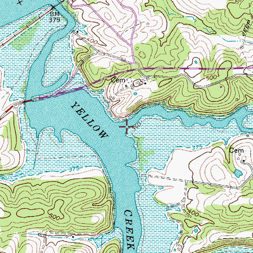 Topographic Map of East Fork Yellow Creek, TN