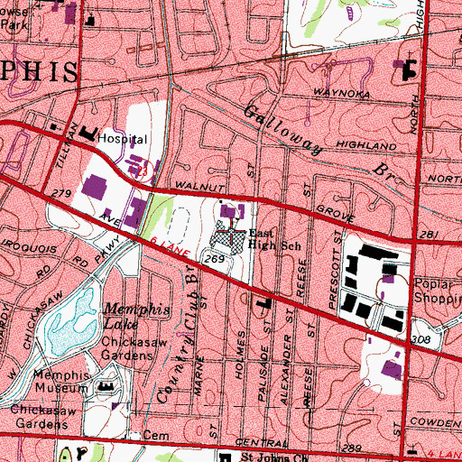 Topographic Map of East High School, TN