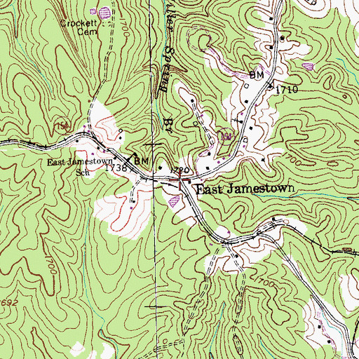 Topographic Map of East Jamestown, TN