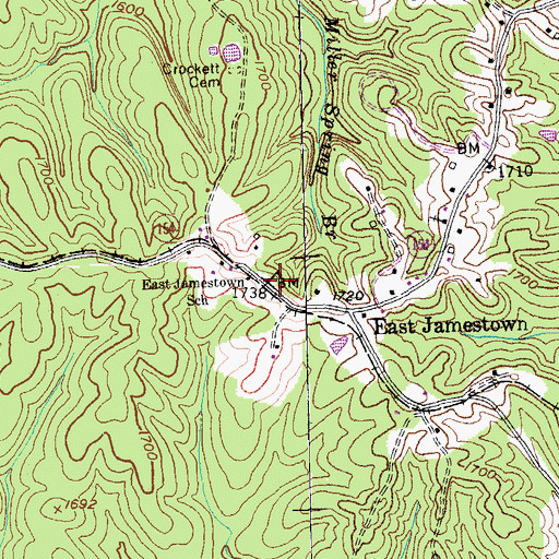Topographic Map of East Jamestown School, TN