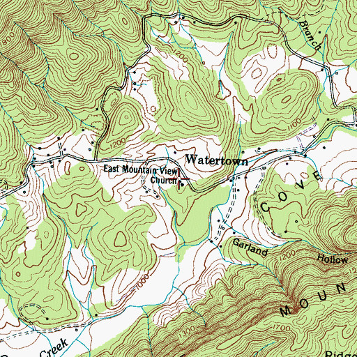 Topographic Map of East Mountain View Church, TN