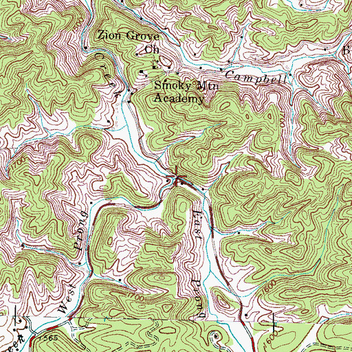 Topographic Map of East Prong Bird Creek, TN