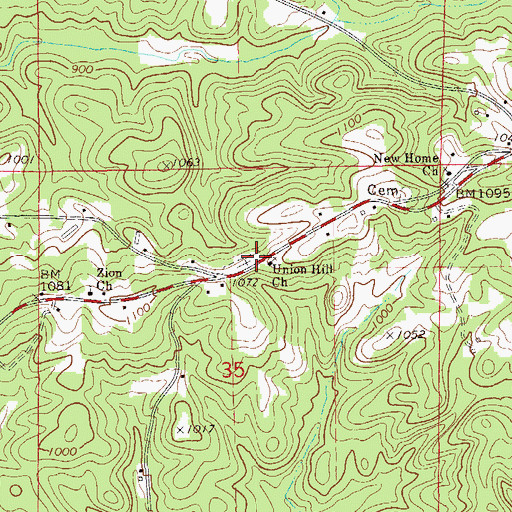 Topographic Map of Union Hill Church, AL