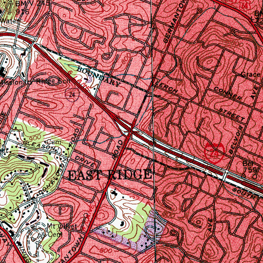 Topographic Map of East Ridge, TN
