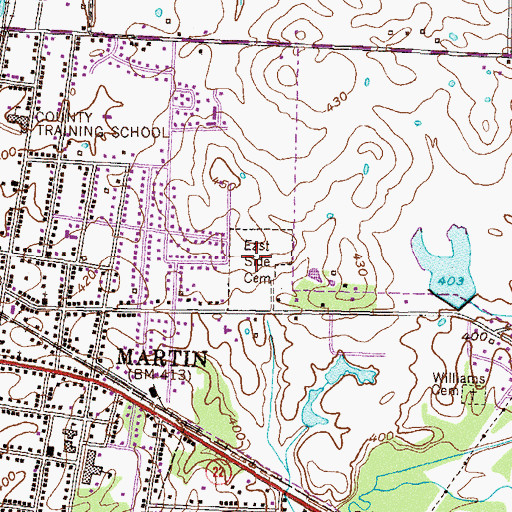 Topographic Map of East Side Cemetery, TN