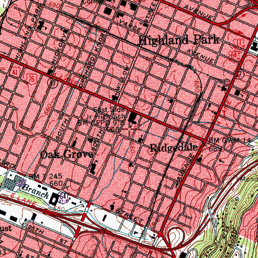 Topographic Map of East Side Elementary School, TN