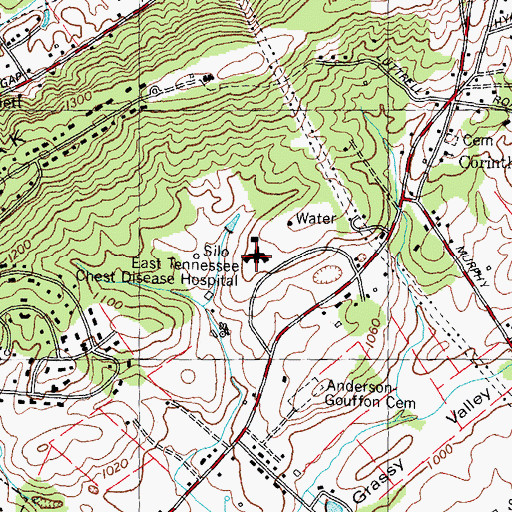 Topographic Map of East Tennessee Chest Disease Hospital, TN