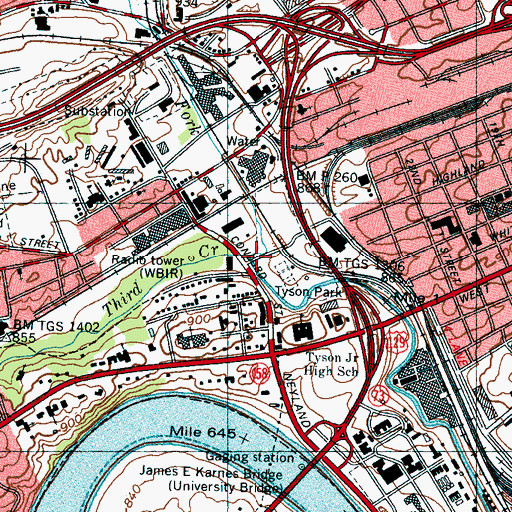 Topographic Map of East Third Creek, TN