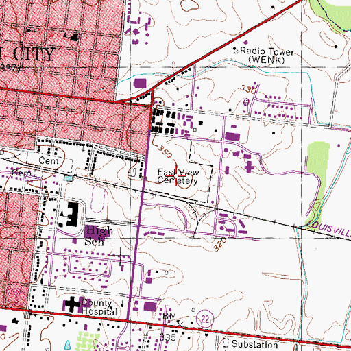 Topographic Map of East View Cemetery, TN