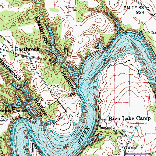 Topographic Map of Eastbrook Hollow, TN