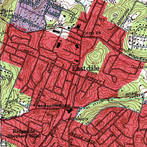 Topographic Map of Eastdale, TN