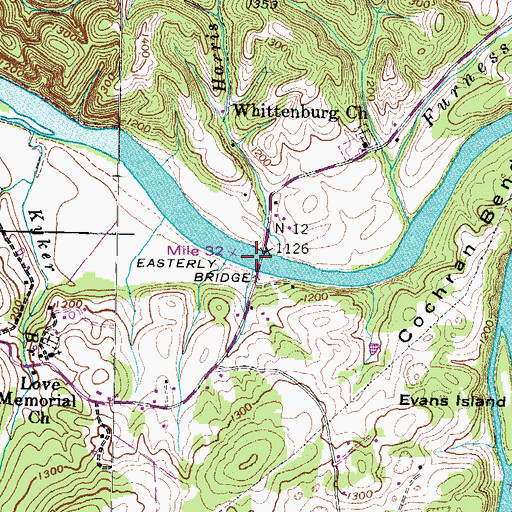 Topographic Map of Easterly Bridge, TN