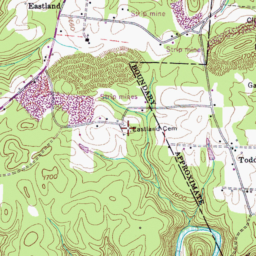 Topographic Map of Eastland Cemetery, TN