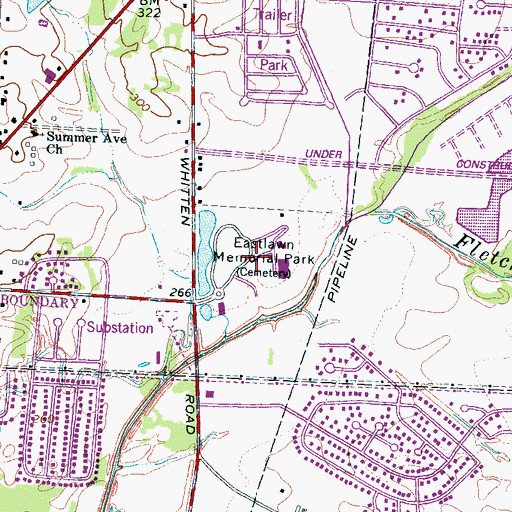 Topographic Map of Eastlawn Memorial Park, TN